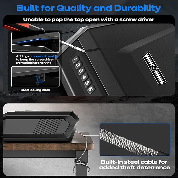 Gun Safe with LCD Display, ≤0.1s Quick Access Handgun Safe for 2-4 Pistols, Hand Gun Lock Box with Fingerprint | Keypad | and Keys (Rechargeable AA Batteries) - Image 5