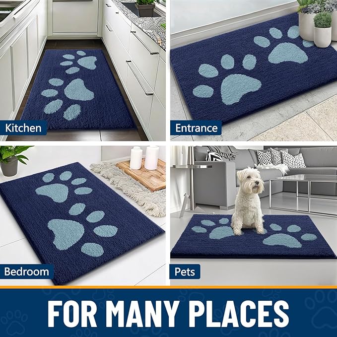 Smiry Dog Door Mat for Muddy Paws, Absorbs Moisture and Dirt, Low-Profile Entryway Mat with Non-Slip Backing, Entry Indoor Outdoor Doormat for Inside Floor (47x24 Inches, Dark Blue, Paw) - Image 8