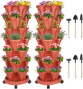 DUNCHATY Stackable Planters 7 Tier Vertical Garden Planting Tower Planters Strawberry, Herb, Flower, and Vegetable Planter Indoor Outdoor Gardening Pots with Removable Wheels and Tools, 2 Set by DUNCHATY