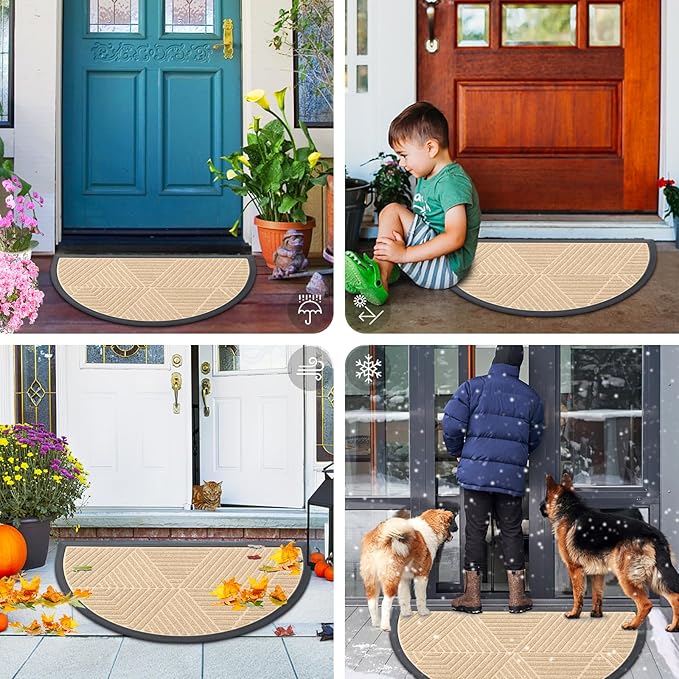 Smiry Half Circle Front Door Mat Outside Entrance, Heavy Duty Sturdy Natural Rubber Doormat, Trap Dirt and Moisture, Low Profile Mats for Indoor Outdoor Entry, Irregular Triangle (35x23, Beige) - Image 7