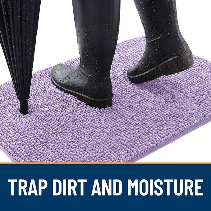 OLANLY Dog Door Mat for Muddy Paws 30x20, Absorbs Moisture and Dirt, Absorbent Non-Slip Washable Doormat, Quick Dry Chenille Mud Mat for Dogs, Entry Indoor Entryway Carpet for Inside Floor, Lavender - Image 2