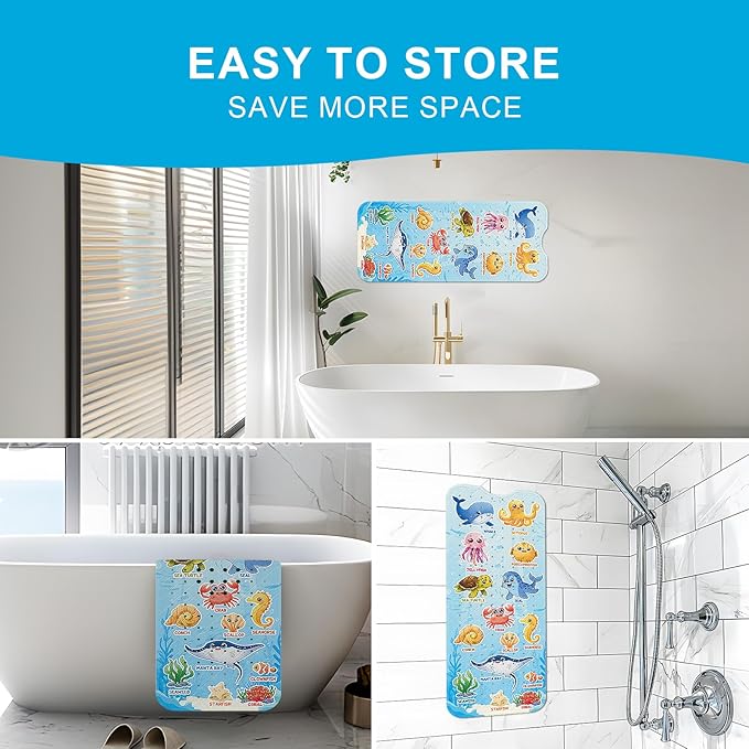 XIYUNTE Baby Bath Mat for Tub Non Slip Kids Bath Mat - 40"x16" Extra Long Bathtub Mat Non Slip Kids, Eco-Friendly Toddler Bath Mats with Suction Cups for Secure Grip, Easy to Clean & Easy Drying - Image 5