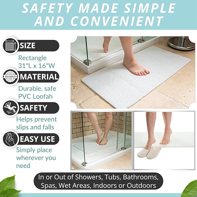 Non Slip Bathtub Mat Shower Mat for Tub - Loofah Bath Mats for Bathroom - 31x16 Bathtub Floor Mat - Textured Anti Slip Bath Mat Without Suction Cups - Secure Mat for Wet Areas (31x16 White) - Image 3