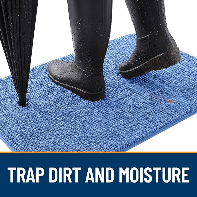 OLANLY Dog Door Mat for Muddy Paws 50x30, Absorbs Moisture and Dirt, Absorbent Non-Slip Washable Doormat, Quick Dry Chenille Mud Mat, Entry Indoor Entryway Carpet for Inside Floor, Cornflower Blue - Image 2