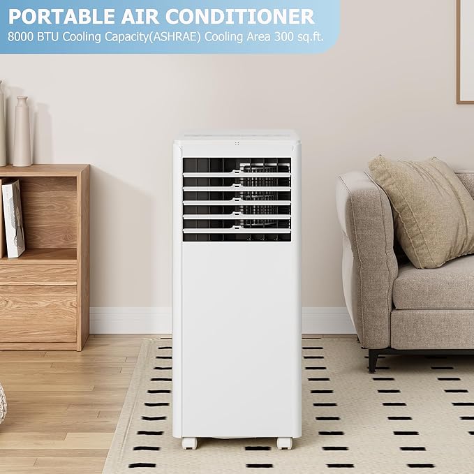 GarveeLife 8000 BTU Portable Air Conditioner - 4-in-1 AC Unit with Quiet Cooling, Dehumidifier, Fan & Sleep Modes - Remote Control, 24H Timer, Easy Install - For Rooms up to 350 Sq. Ft, Bedroom, - Image 7