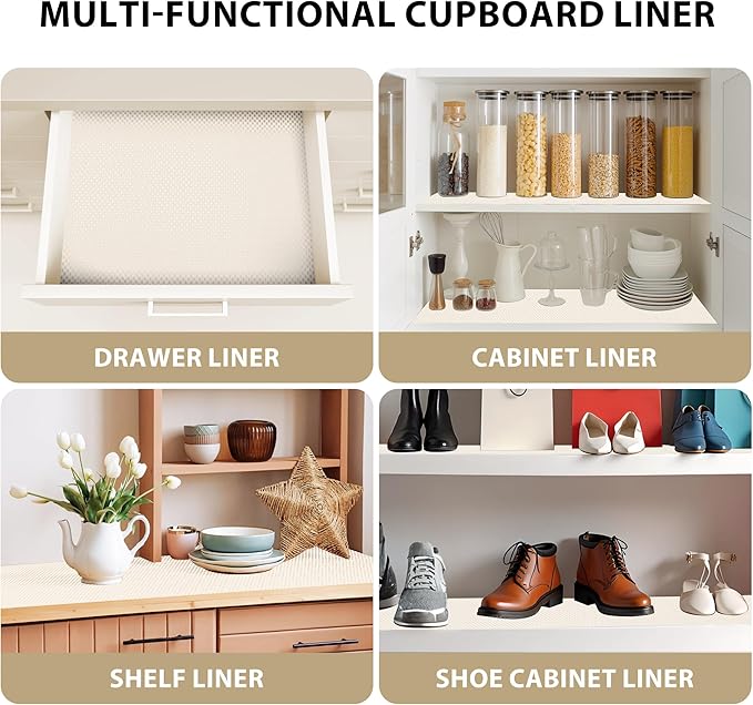 Shelf Liners for Cabinets-Drawer Liner Cabinet Liners for Shelves Kitchen,Non-Adhesive,Non-Slip,Cream White,12 x 180 inch - Image 4