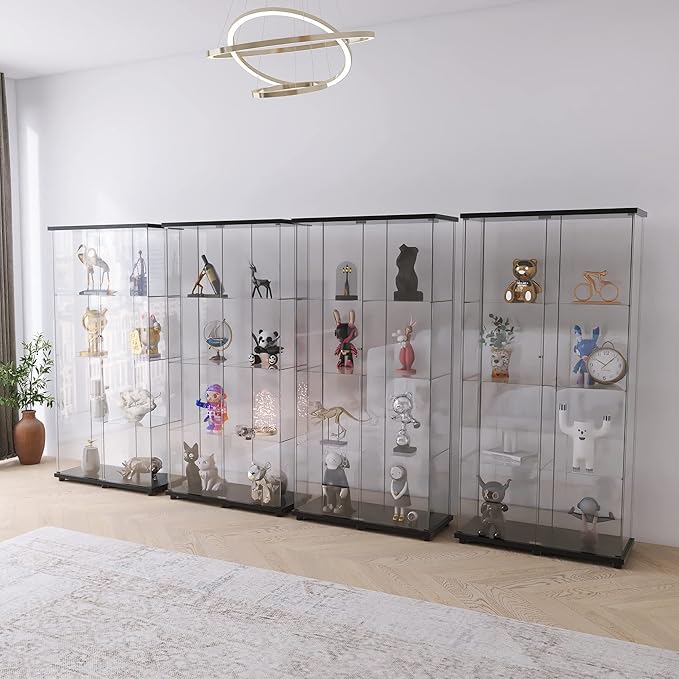Yoluckea 4 Shelves Glass Display Cabinet with 2 Doors, Curio Collection Glass Display Case for Home Office, Floor Standing Bookshelf Corner Cabinet for Book, Toys, Glory (Black) - Image 4