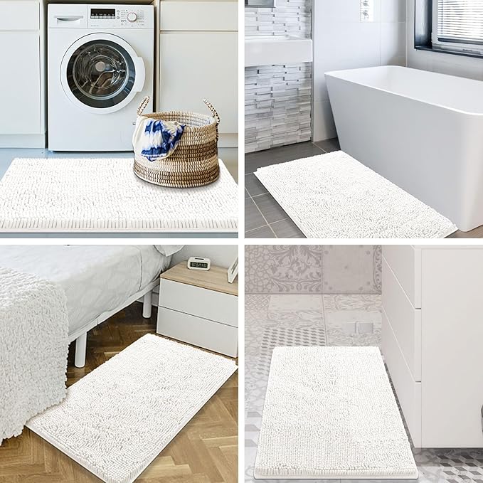 Smiry Luxury Chenille Bathroom Rugs 36x24, Extra Soft and Absorbent Shaggy Bath Mat, Machine Washable, Non-Slip Plush Carpet Runner for Tub, Shower, and Floor, Home Decor Accessories, Ivory - Image 8