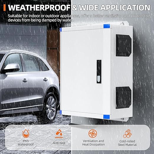 Joinfworld Outdoor Electrical Box 19.7"x15.7"x7.9" Metal Waterproof Vented Nema Enclosure with 12V Fan, Stainless Steel Junction Box with Cold Rolled Steel Plate Hinge Connection Din Rail - Image 6