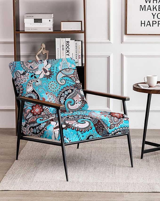 Fuloon Sofa Cushion Covers, Stretch Printed Seat Cushion Cover Couch Seat Slipcovers Washable Furniture Protector for Armchair Loveseat Sofa (Floral Turquoise, 2 PCS) - Image 5
