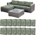 14Pcs Stretch Patio Cushion Cover for Autumn, Couch & Sofa Slipcovers for Patio Furniture Cushions Washable Reusable Couch Covers Replacement Fall Home Decor (Green Leaf Printed, Cover Only) by CALBODE