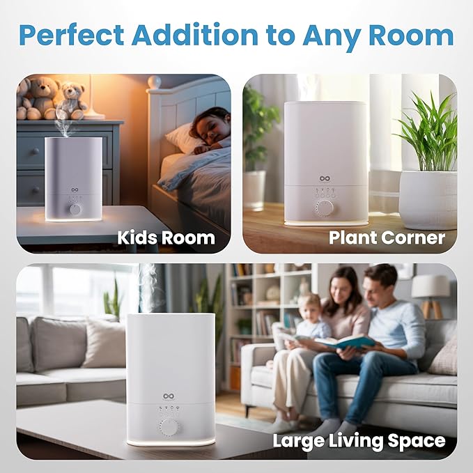 Everlasting Comfort 6L Top Fill Humidifier for Bedroom – Quiet, Easy to Fill & Clean, 60HR Runtime, Night Light, Timer, Ultrasonic Cool Mist, Auto Shut-Off, Essential Oil Compatible - White - Image 8