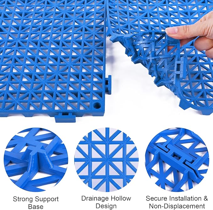 MYFAMIREA Modular Interlocking Cushion 12 Pack 11.8" x 11.8" Rubber Floor Tiles Non-Slip Splicing Drainage Mats for Deck, Pool, Outdoor Shower, Patio, Balcony, Indoor Bathroom, Kitchen (Gary Blue) - Image 4