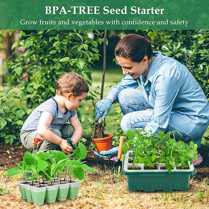 Seed Starter Tray, 24 Cells Indoor Seed Starter Kit, Flexible Silicone Designed Seedling Starter Trays, Germination Tray with Humidity Dome & Lids(4in Height), Reusable & Dishwasher Safe, BPA-FREE - Image 7