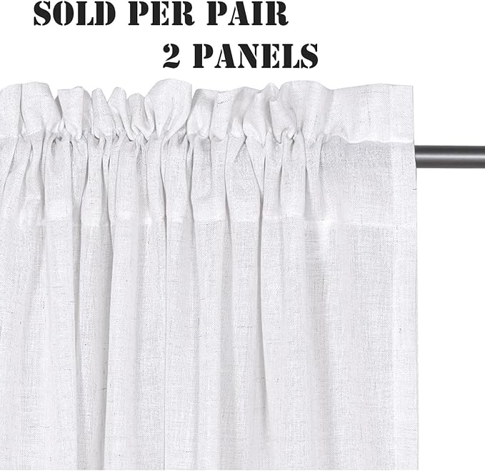 Linen Curtains Elegant Natural Linen Blended Curtains Energy Efficient Light Filtering / Rod Pocket Window Treatments Panels / Drapes for Livingroom (Set of 2, Off White, 52 Inch x 72 Inch ) - Image 2
