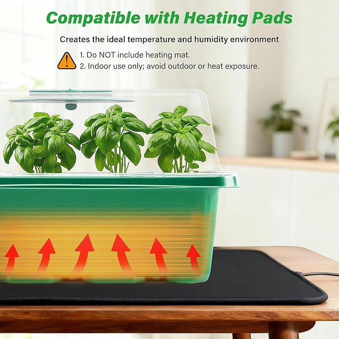 Bonviee 5-Pack Seed Starter Trays, Seed Starter Kit with Adjustable Humidity Dome and Base Indoor Greenhouse Mini Propagator for Seeds Growing Starting (12 Cells Per Tray, Green) - Image 6