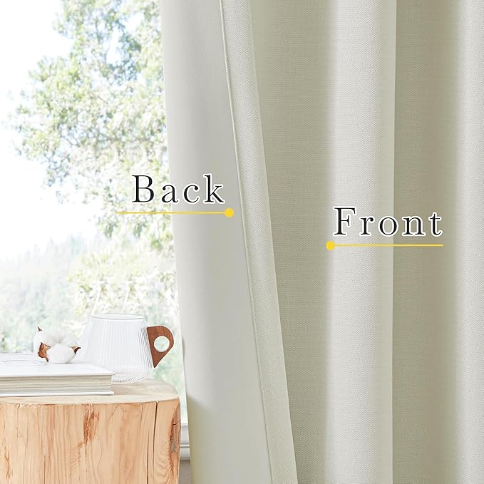 NICETOWN Thick Faux Linen Bedroom Curtains 108 inches Long, Room Darkening Dual Rod Pockets & Hook Belt Thermal Curtains Noise Dampening Drapes for Living Room, Natural, W52 x L108, 2 Panels - Image 5