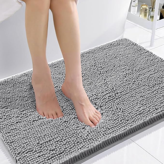Smiry Luxury Chenille Bathroom Rugs 36x24, Extra Soft and Absorbent Shaggy Bath Mat, Machine Washable, Non-Slip Plush Carpet Runner for Tub, Shower, and Floor, Home Decor Accessories, Grey by Smiry