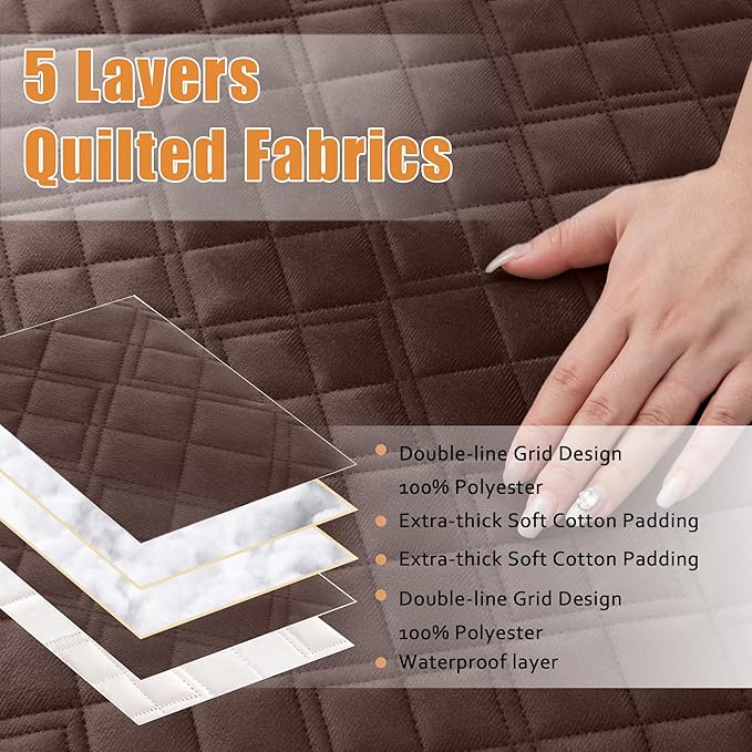 Arfntevss Waterproof Sectional Couch Covers L Shape Washable Velvet Sofa Cover for Sectional Non Slip U Shaped Corner Sofa Slipcover Sets Dog 6 Pcs Universal Furniture Protector (Dark Brown, Small) - Image 3