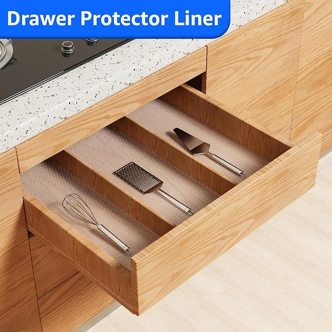PABUSIOR Shelf Liners for Cabinets: Clear Non-Adhesive Kitchen Drawer Mats - Transparent Waterproof Refrigerator Liner for Pantry Shelves 13" W x 360" L - Image 2