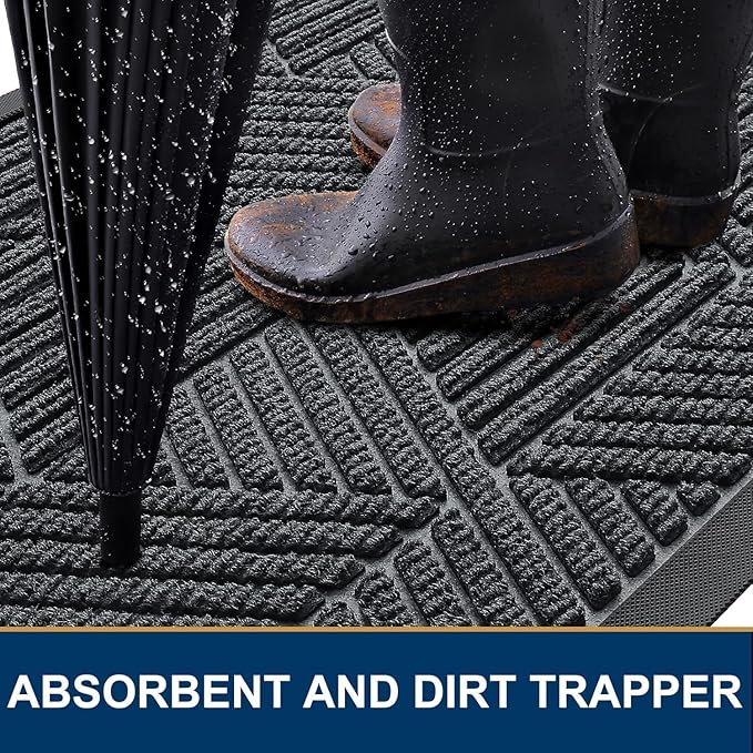 Smiry Front Door Mat Outside Entrance, Heavy Duty Sturdy Natural Rubber Doormat, Trap Dirt and Moisture, Easy Clean Low Profile Mats for Indoor Outdoor Entry, Irregular Triangle (47x17, Grey) - Image 3