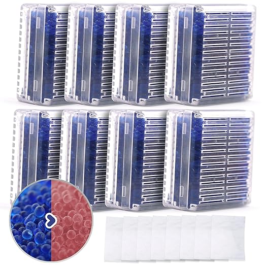 Silica Gel Canister, 45 Gram 8 Packs Hard Plastic Silica Gel Desiccant Canister (Blue to Pink), Reusable Gun Safe Dehumidifier Moisture Absorber with Nonwoven Zip Lock Storage Bags by Wisesorb