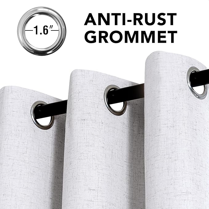 H.VERSAILTEX Linen Curtains 100% Blackout Curtains for Bedroom 102 inch Long Full Light Blocking Nature Linen Blended Window Curtains for Living Room Nickel Grommet (2 Panels, Heathered White) - Image 3