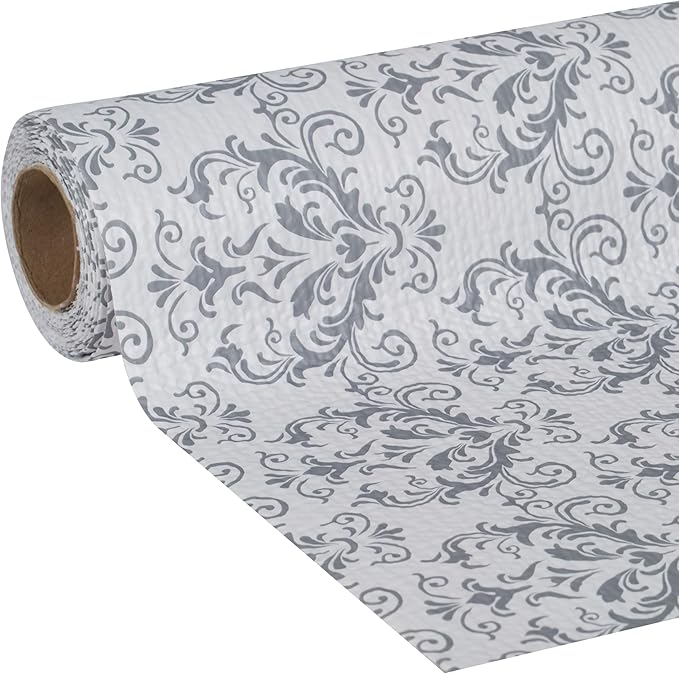 Smooth Top EasyLiner for Cabinets & Drawers - Easy to Install & Cut to Fit - Shelf Paper & Drawer Liner Non Adhesive - Non Slip Shelf Liner - 20in. x 6ft. - 6 Roll Project Pack - Gray Damask - Image 2