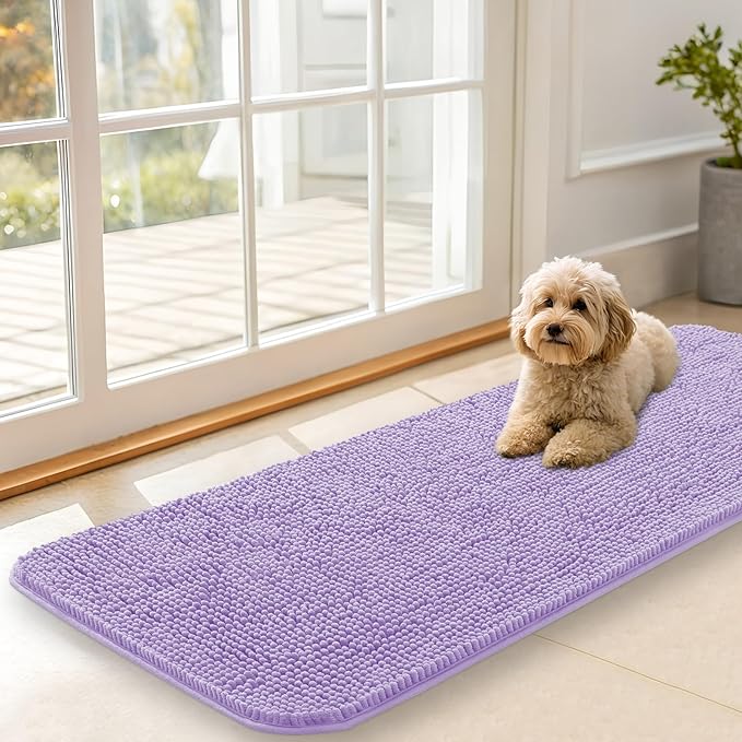 OLANLY Dog Door Mat for Muddy Paws 47x17, Absorbs Moisture and Dirt, Absorbent Non-Slip Washable Doormat, Quick Dry Chenille Mud Mat for Dogs, Entry Indoor Entryway Carpet for Inside Floor, Lavender by OLANLY