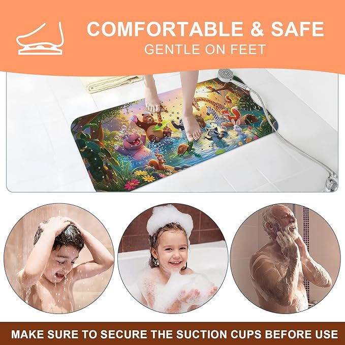 XIYUNTE Upgrade Baby Bath Mat Non Slip - 40"x16" Extra Long Kids Bath Mat for Tub Non Slip Bathtub Mat Eco-Friendly Toddler Bath Mats with Suction Cups, Machine Washable and No Fading, Animal Dusk - Image 7