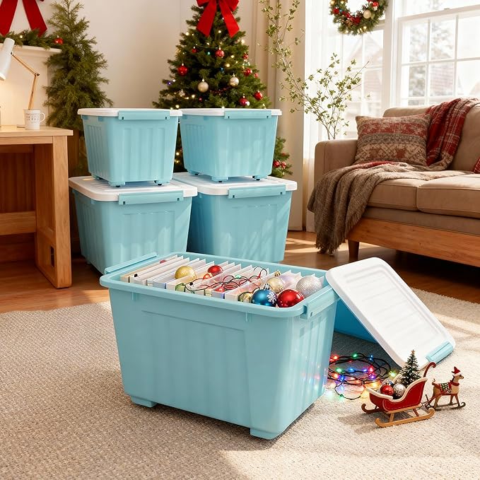 Nazhura 72 Quart Plastic Storage Bin, Stackable and Nestable Storage Boxes with Lids and Secure Latching Buckles, Large Storage Container (Blue, 72Quart-4Pack) - Image 2