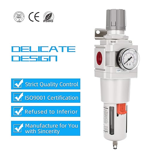 NANPU 1" NPT Compressed Air Filter Regulator Combo Piggyback, 5 Micron Brass Element, Poly Bowl, Semi-Auto Drain, Metal Bracket, 0-150 psi Gauge - Image 6