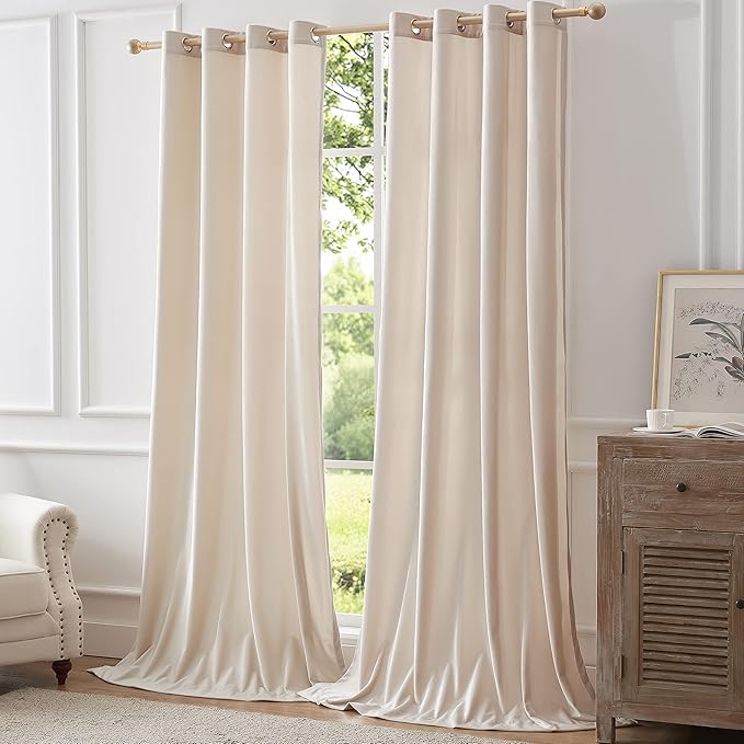 BULBUL Cream Velvet Curtains 72 inch:Ivory Luxury Elegant Living Room Curtain-Privacy Modern Light Blocking Thermal Insulated Soundproof Room Darkening Drapes for Classical Bedroom Set of 2 - Image 7