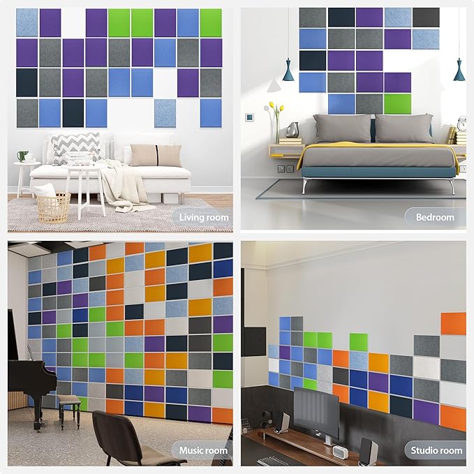 12 Pack Acoustic Panels Self Adhesive Sound Proof Foam, High Density Sound Acoustic Panel, 16X12X0.4 Inch 4:3 Rectangle Panels in Home, Office, Reccording Room, Studio,and More(Violet) - Image 7