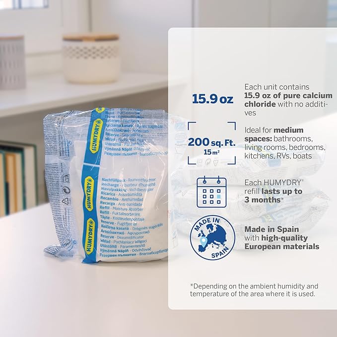 HUMYDRY Moisture Absorber Refills for 15.9 Oz Dehumidifier Device, Pack of 4 Unscented Humidity Absorber Bags, Non Electric Humidity Absorber For Home Closets Bathrooms RVs and Medium Enclosed Spaces - Image 4