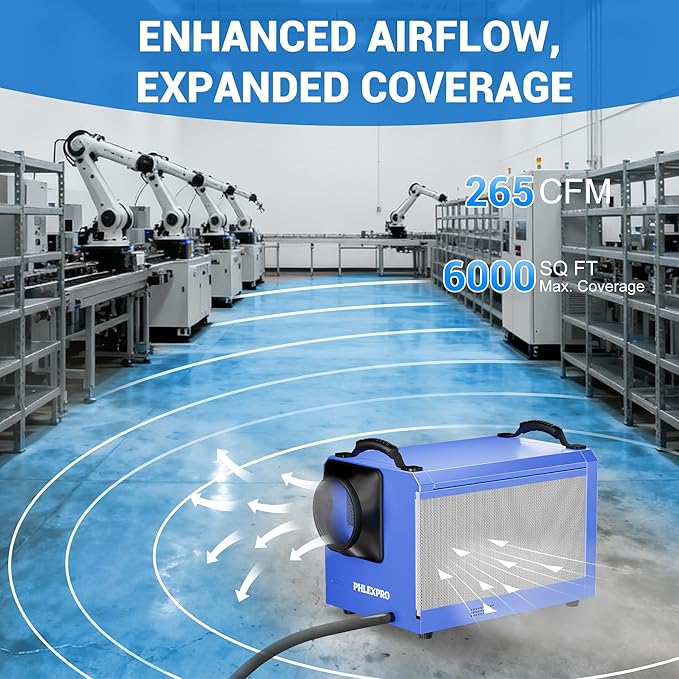 145 Pint Commercial Dehumidifier with Drain Hose for Crawl Spaces, Basements, Industry Water Damage Unit Restoration for up to 6000 Sq.Ft, Auto Defrost, Memory Starting, Blue(Gift Directional Wheels) - Image 5