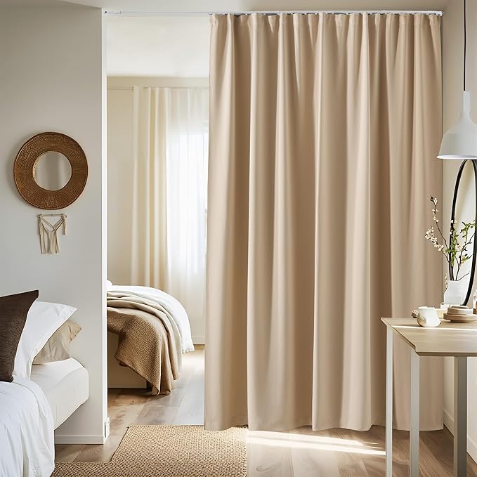 NICETOWN Sliding Door Curtain & Adjustable Ceiling Track Set, W100 xL84 Room Divider Curtain for Office/Hospital Privacy Protection, Thermal Insulated Room Darkning Drape, 1 Panel, Biscotti Beige - Image 8