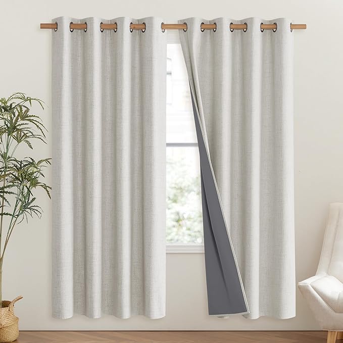 NICETOWN Snowbound Vintage Linen 100% Blackout Curtains for Living Room, Thermal Insulated Curtains 72" Long, Noise Reducing Window Treatment Drapes for Hall Room, 52" Wide Per Panel, Set of 2 - Image 2