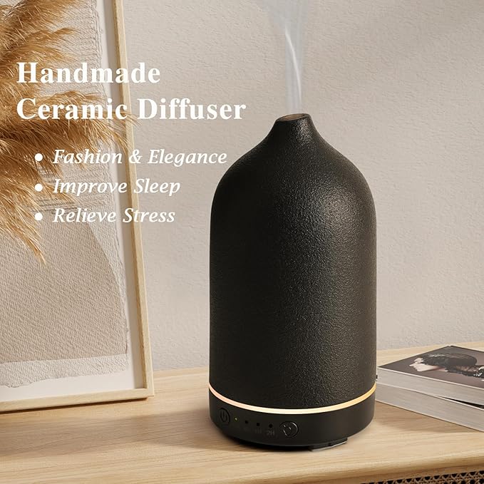 Diffuserlove Ceramic Essential Oil Diffuser Aromatherapy Diffusers for Home Bedroom Air Stone Diffuser Black Base - Image 2