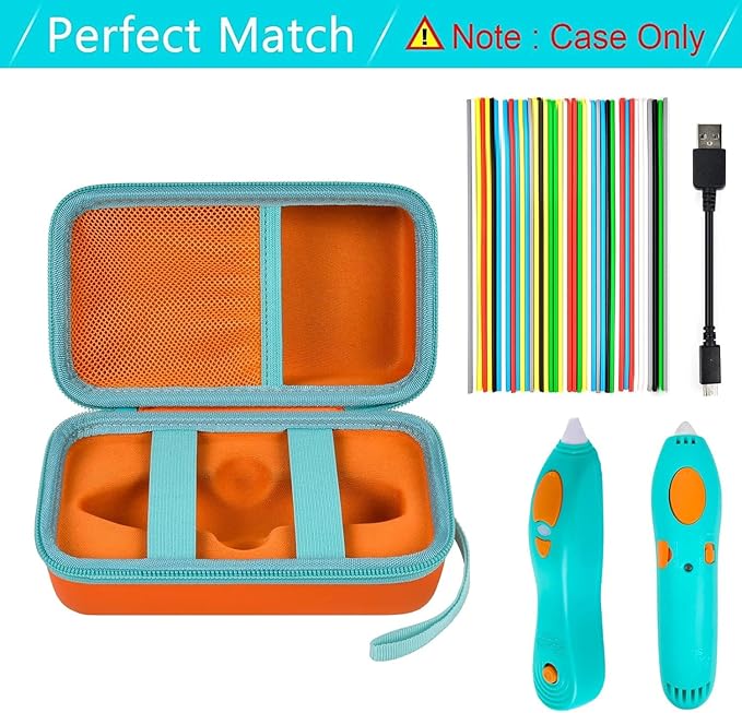 ANKHOH Organizer Case for 3Doodler Start+ Essentials 3D Pen for Kids, EVA Shell/Wrist Strap, Drop-Proof Water-Resistant, Stores for 3Doodler Pen Filament USB for Travel/Home/School (Box Only) Orange - Image 3