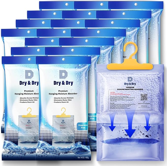 Dry & Dry 18 Pack [14 OZ] Premium Moisture Absorbers - Dehumidifier for Home, Basement, Bedroom - Small Dehumidifiers by DryDry