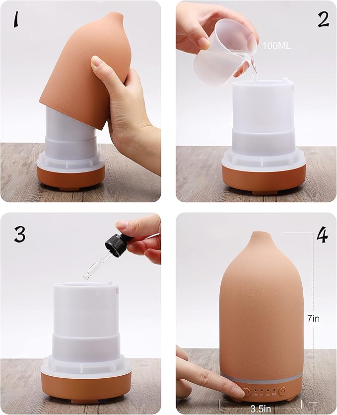 Essential Oils for Diffusers for Home,Ceramic Diffuser for Essential Oils,Handmade Aroma Diffuser 100ML (Pottery Red) - Image 5