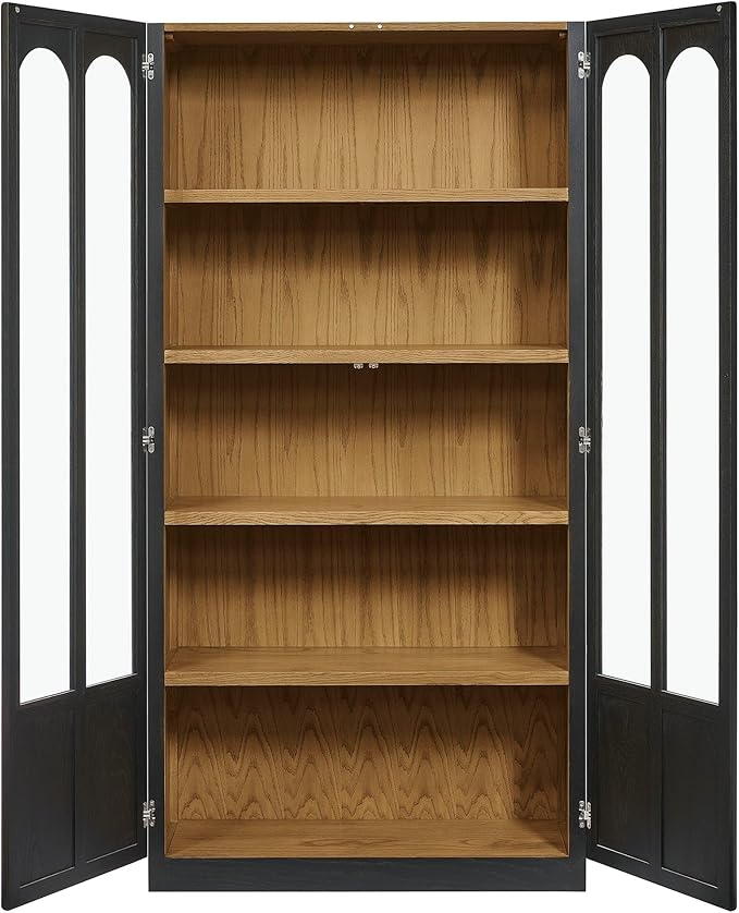 Modway Anwen 79" Wood Display Cabinet with Glass Doors in Black Oak – Modern China Cabinet with Arched Door Detail – Large Curio Cabinet for Collectibles - Image 8