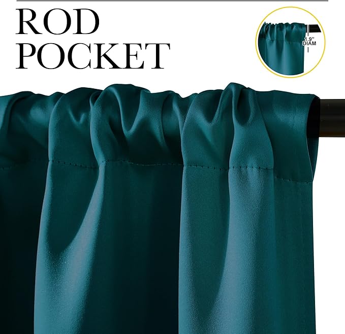 NICETOWN Teal Blackout Cafe Faux Silk Curtains for Small Windows, 42" Wide by 63" Long, 2 Panels, Rod Pocket Thermal Insulated Blackout Satin Drapes for Bedroom - Image 2