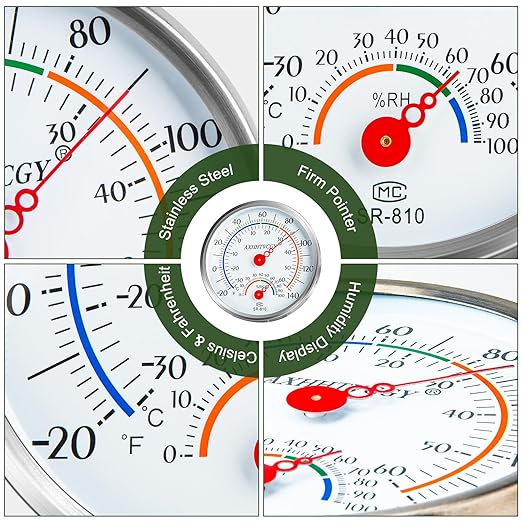 Indoor Outdoor Thermometer Hygrometer, Large Dial Wall Mount Waterproof Thermometer for Home, Garden, Patio, Greenhouse, Farmhouse Decor by AXHHTVCGY - Image 4