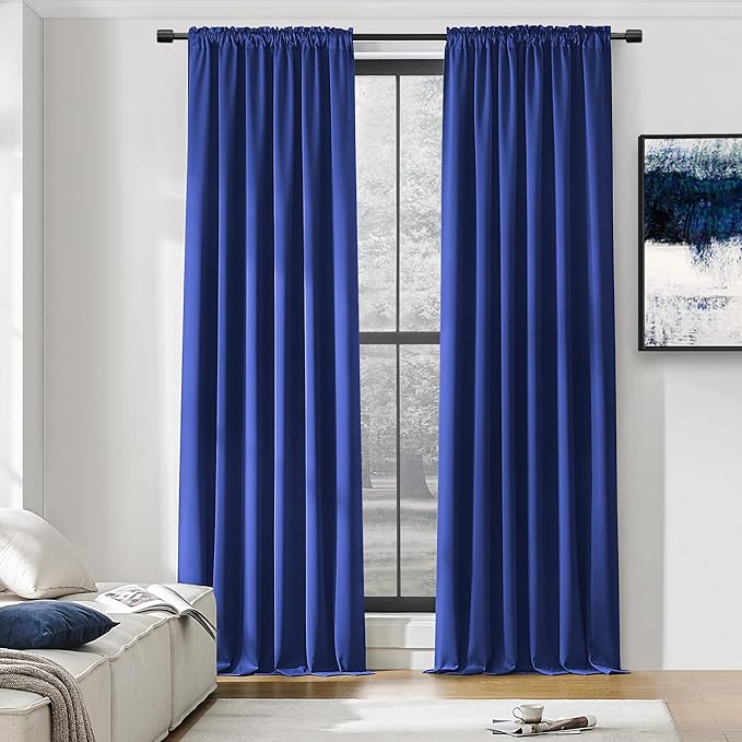 DONREN 90 Inch Curtains Blackout Thermal Insulated Rod Pocket Curtain Panels for Living Room (52 W x 90 L,2 Panels,Royal Blue) by DONREN