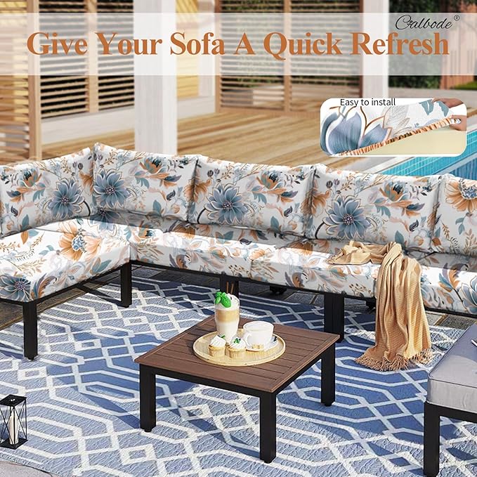 8Pcs High Elastic Digitally Printed Sofa Seat Cushion Cover, Soft & Comfortable Reusable Floral Print Stretch Couch Cushion Slipcover for Outdoor Furniture Protector Replacement, All-Season - Image 7