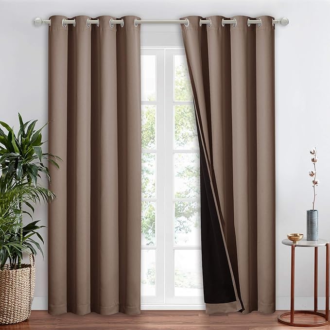 NICETOWN Cold Reducing Curtains, 100% Blackout Curtain for Windows, Noise Reduction and Privacy Curtain for Patio Door, Black Lined Blackout Drape with Grommet Top, Cappuccino, 1 PC, W52 x L84 by NICETOWN