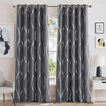 NICETOWN Grey Blackout Short Curtain for Apartments, W66 x L84, Noise Reducing Thermal Insulated Wave Line Foil Print Design Drapes for Living Room, 2 Panels by NICETOWN