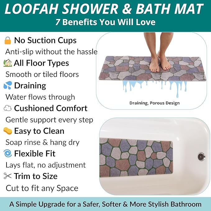 Non Slip Bathtub Mat Shower Mat for Tub - Loofah Bath Mats for Bathroom - 40x16 Bathtub Floor Mat - Textured Anti Slip Bath Mat Without Suction Cups - Secure Mat for Wet Areas (40x16 Stone Path) - Image 4